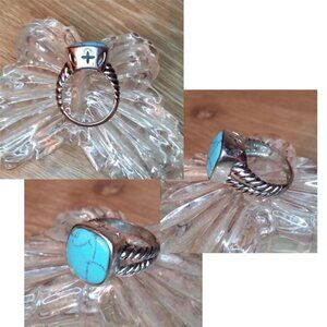 Large southwestern cross turquoise statement ring 8 rope band UNISEX.